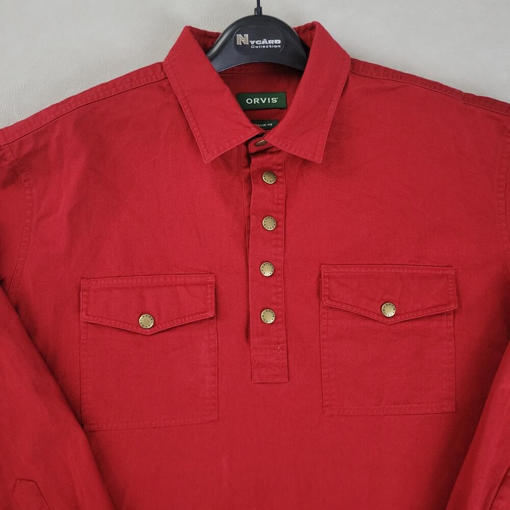 Orvis Malpai 1/4 Snap Popover Red Pockets Cotton Long Sleeve Shirt Mens Size XL - Picture 3 of 11